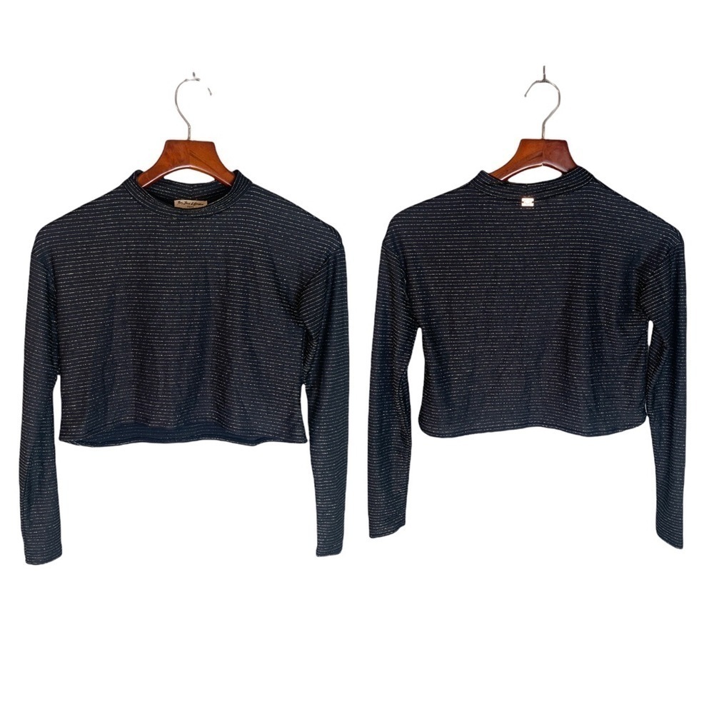 For Love & Lemons KNITZ Long Sleeve Crop Top Black & Gold Stripe XS - Picture 2 of 9